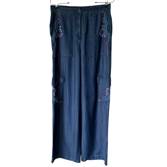 Johnny Was Workshop Dita Cargo Pant Lyocell Lightweight Embroidered Detail - Picture 1 of 15